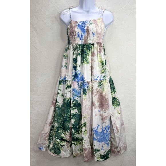 SWF Anthropologie Women's Smocked Tie Watercolor Shoulder Dress Size Large - Picture 1 of 11
